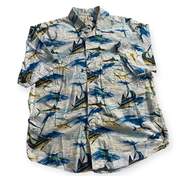 Natural Issue Shirt Mens X-Large Short Sleeve Fish Print Button‎ Down - Picture 1 of 10